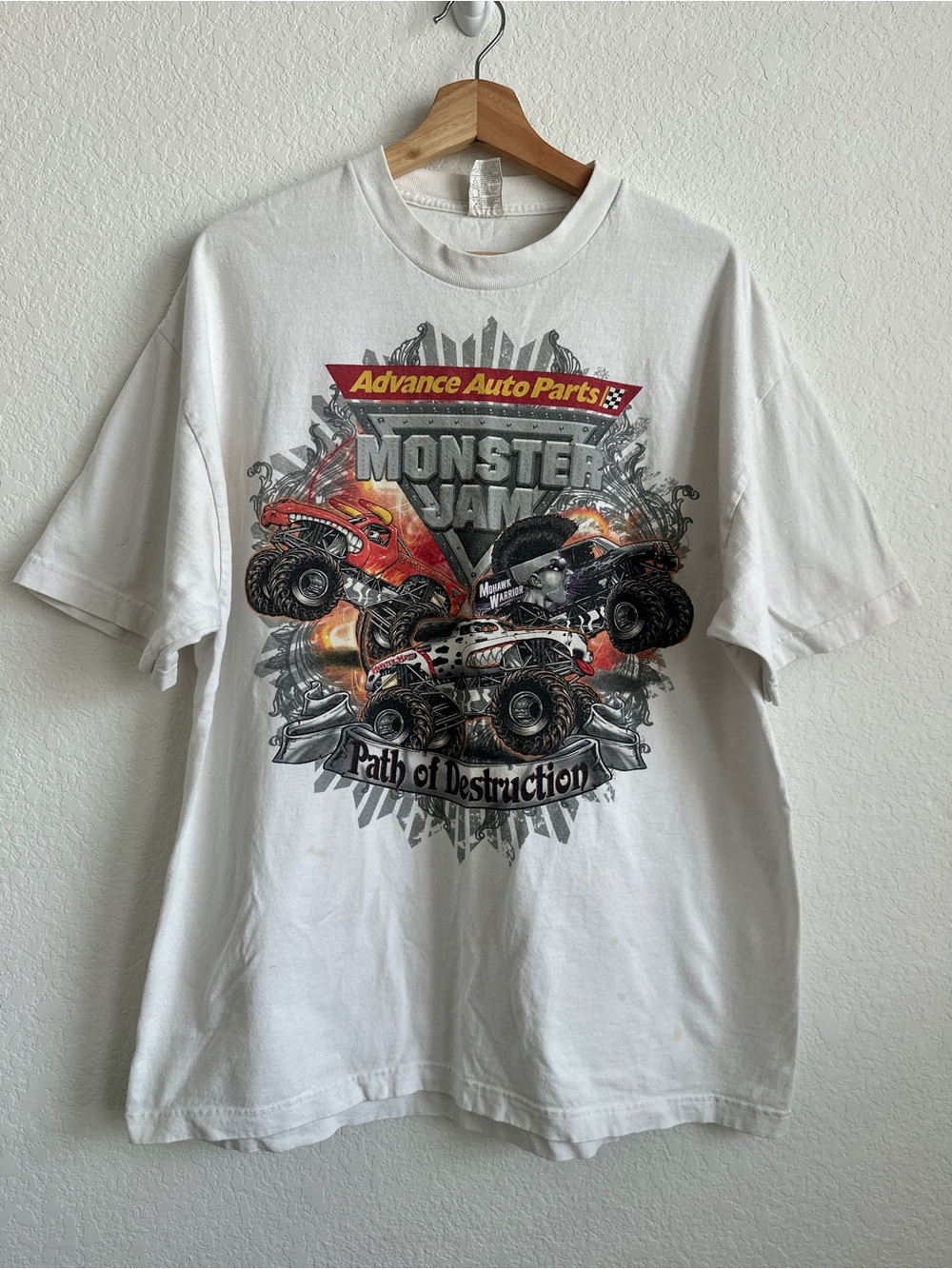 Vintage Monster Jam Advance Auto Parts Tour Tshirt Short Sleeve White Mens XL